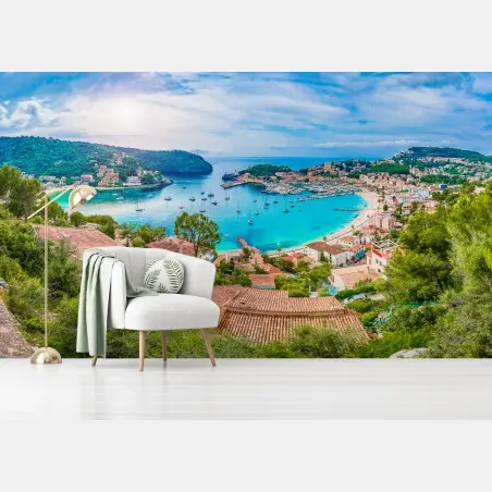 Fototapete sonnige panoramaaufnahme von Port de Soller – Pixers®