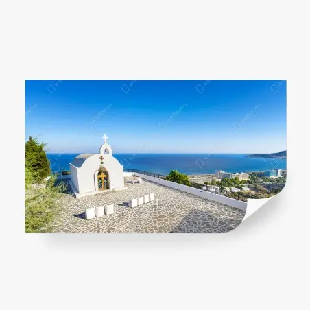 Fototapete weiße kapelle mit meerblick in Faliraki – Pixers®