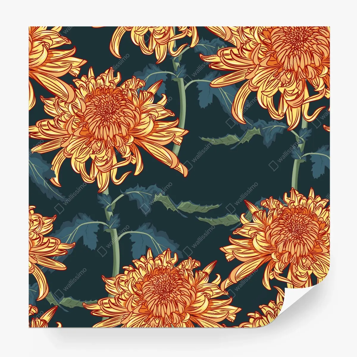 Fototapete goldene chrysantheme botanisches muster – Pixers®