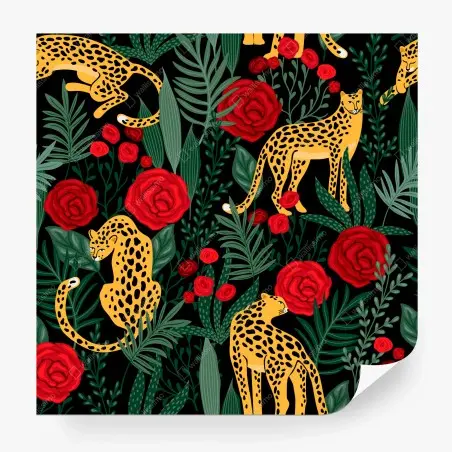 Fototapete exotisches muster mit leoparden und rosen – Pixers®