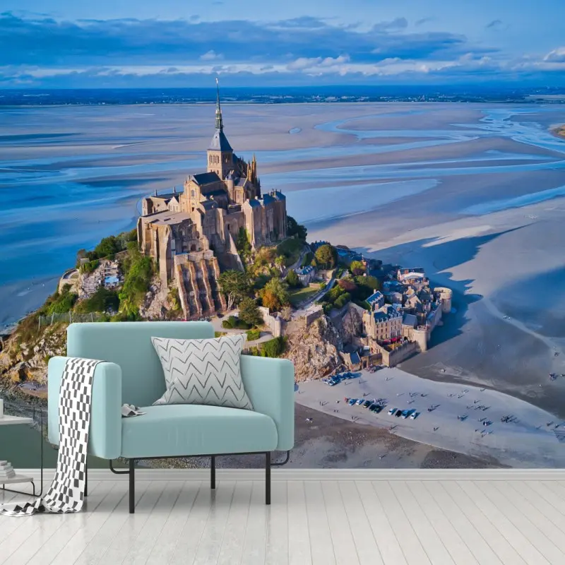 Fototapete Mont Saint-Michel luftaufnahme panorama