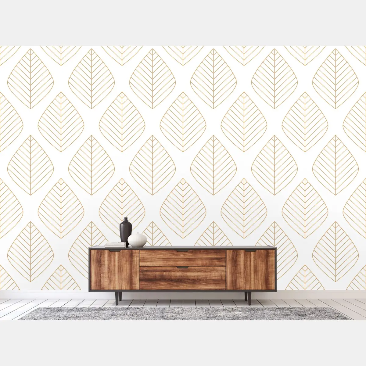 Fototapete elegantes goldenes geometrisches blattmuster – Pixers®