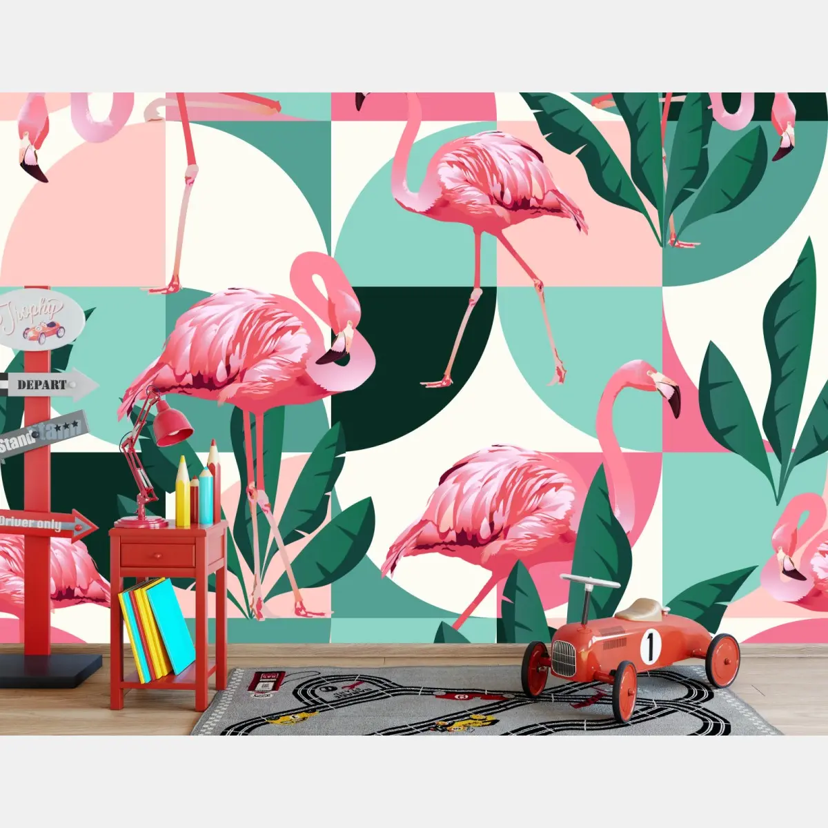 Fototapete verspieltes rosa flamingo-muster – Pixers®