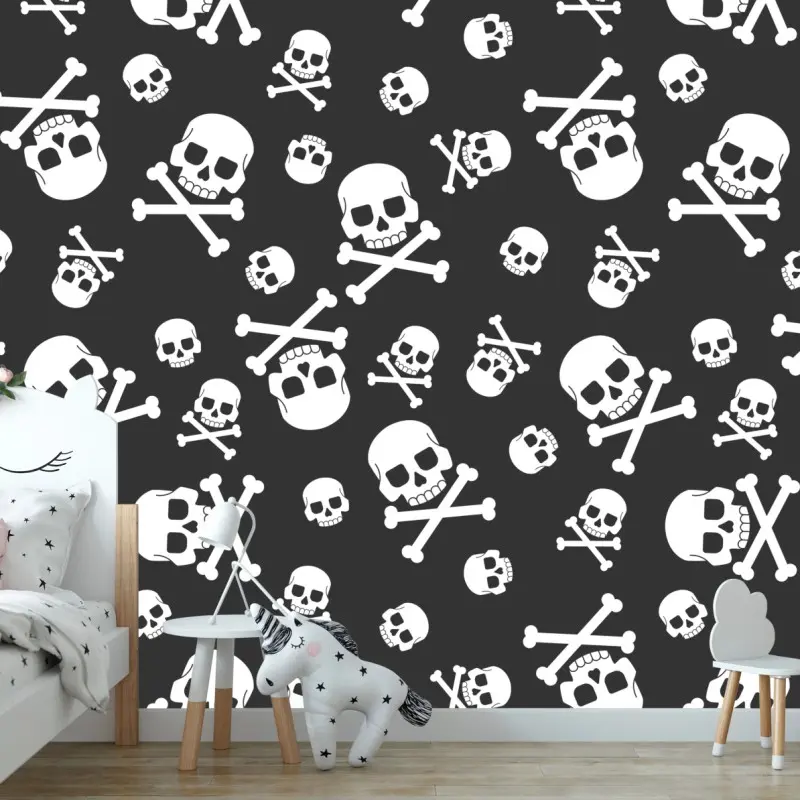 Fototapete weißes totenkopf muster auf grauem hintergrund