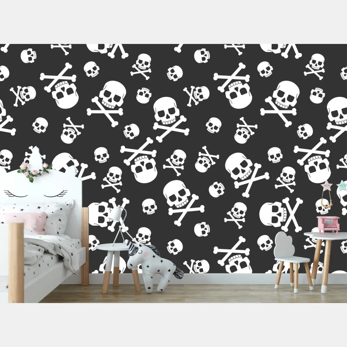 Fototapete weißes totenkopf muster auf grauem hintergrund – Pixers®