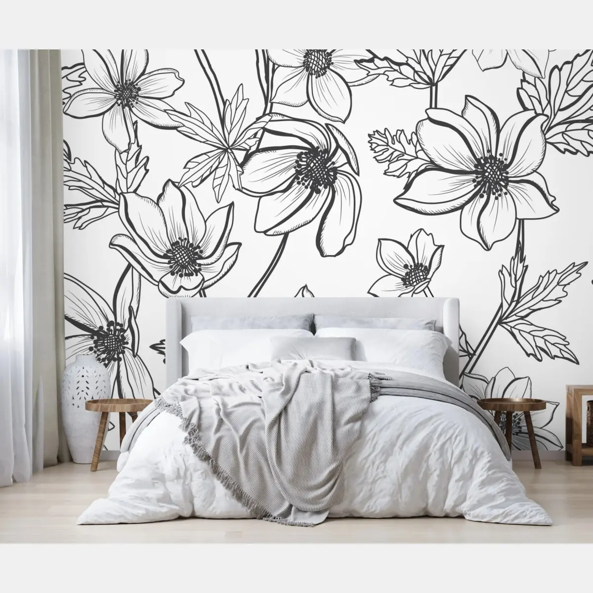 Fototapete botanische linienzeichnung mit blumen – Pixers®