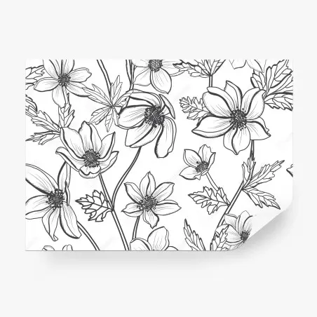Fototapete botanische linienzeichnung mit blumen – Pixers®