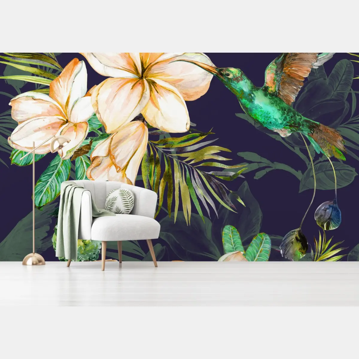 Fototapete tropische kolibris und plumeria in aquarell – Pixers®