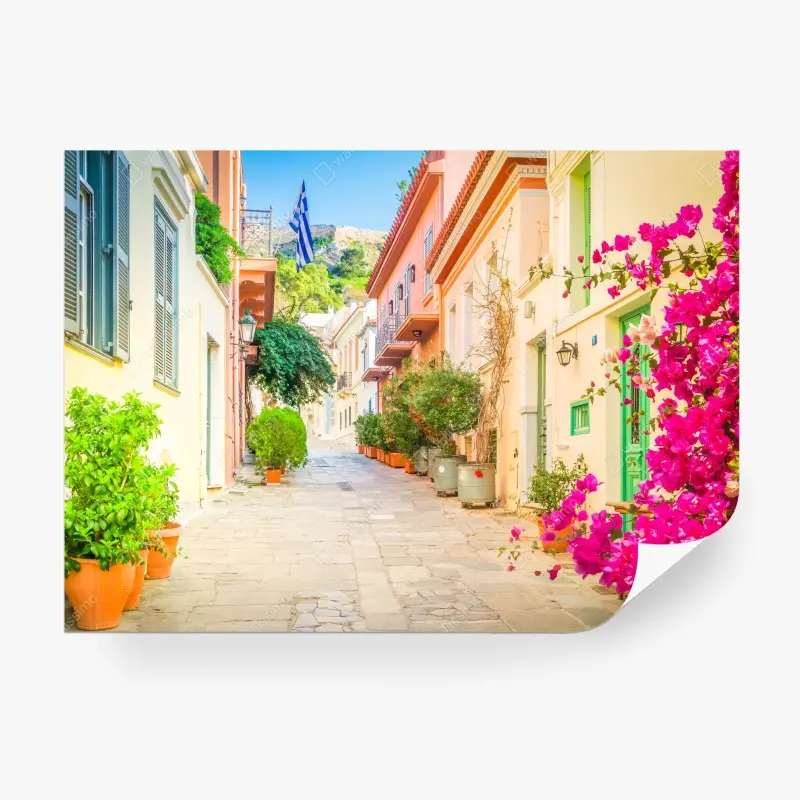 Fototapete sonnige griechische gasse mit bougainvillea