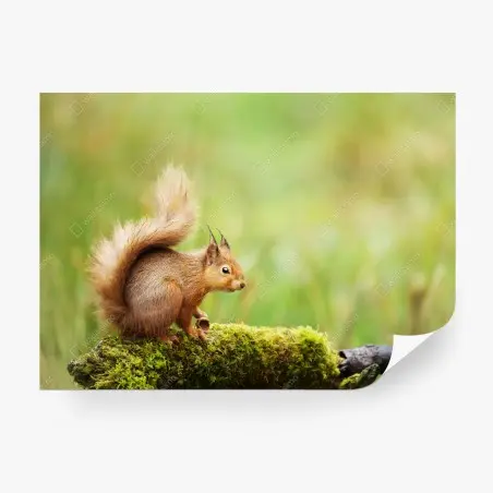 Fototapete rotes eichhörnchen auf moosigem stamm – Pixers®