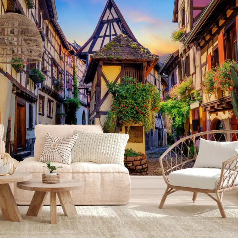 Fototapete malerische fachwerkstraße in Eguisheim, Elsass