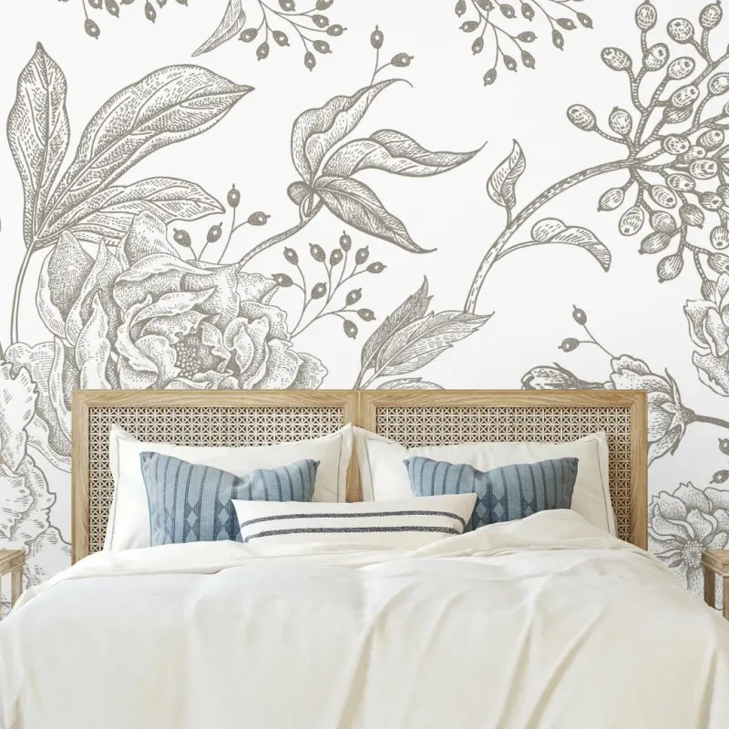 Fototapete zartes botanisches blumenmuster im vintage-stil