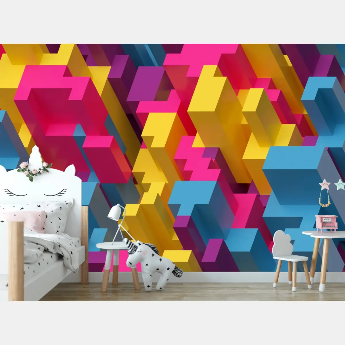 Fototapete buntes 3d-voxel-muster – Pixers®
