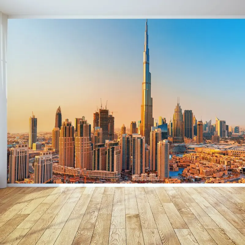 Fototapete Dubai skyline in der goldenen stunde