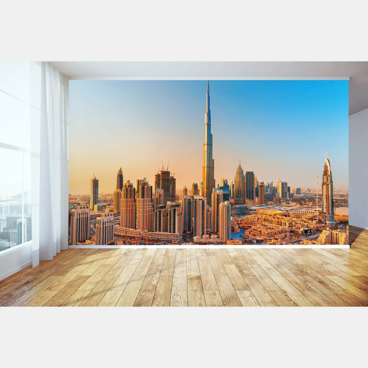 Fototapete Dubai skyline in der goldenen stunde – Pixers®