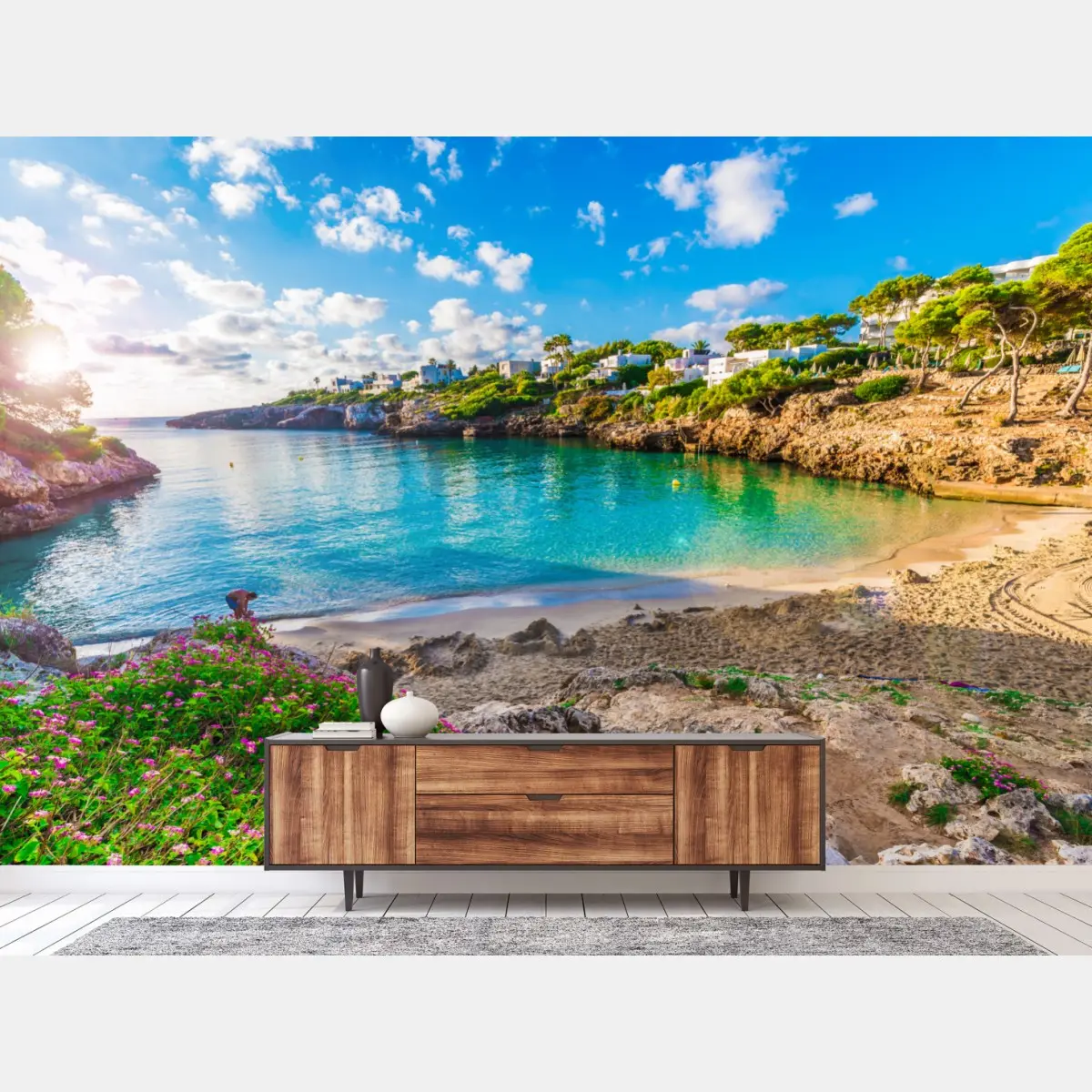 Fototapete sonnige Cala Esmeralda türkisbucht – Pixers®