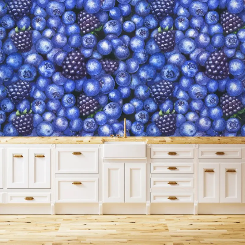 Fototapete aquarellmuster mit blaubeeren und brombeeren