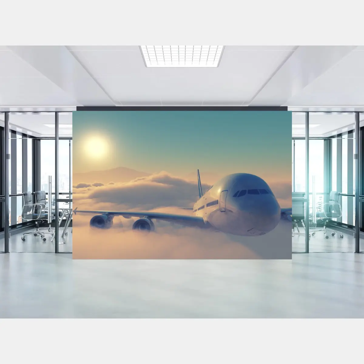 Fototapete flugzeug über den wolken im morgengrauen – Pixers®