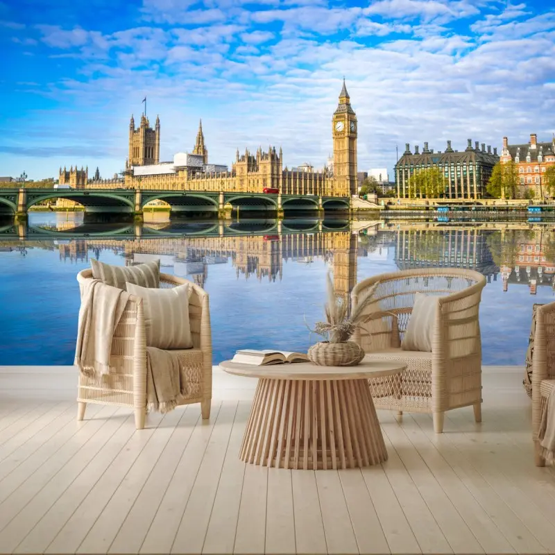 Fototapete London skyline mit spiegelung auf dem fluss