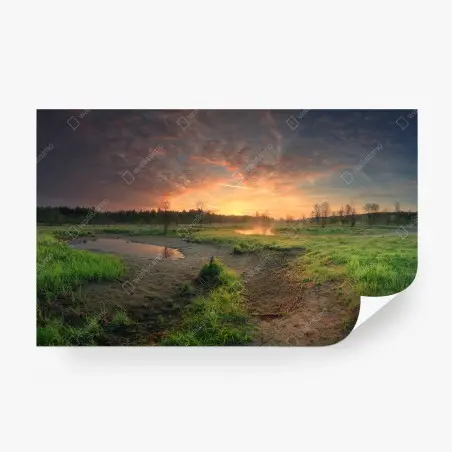 Fototapete sonnenuntergang über einer ruhigen wiese – Pixers®