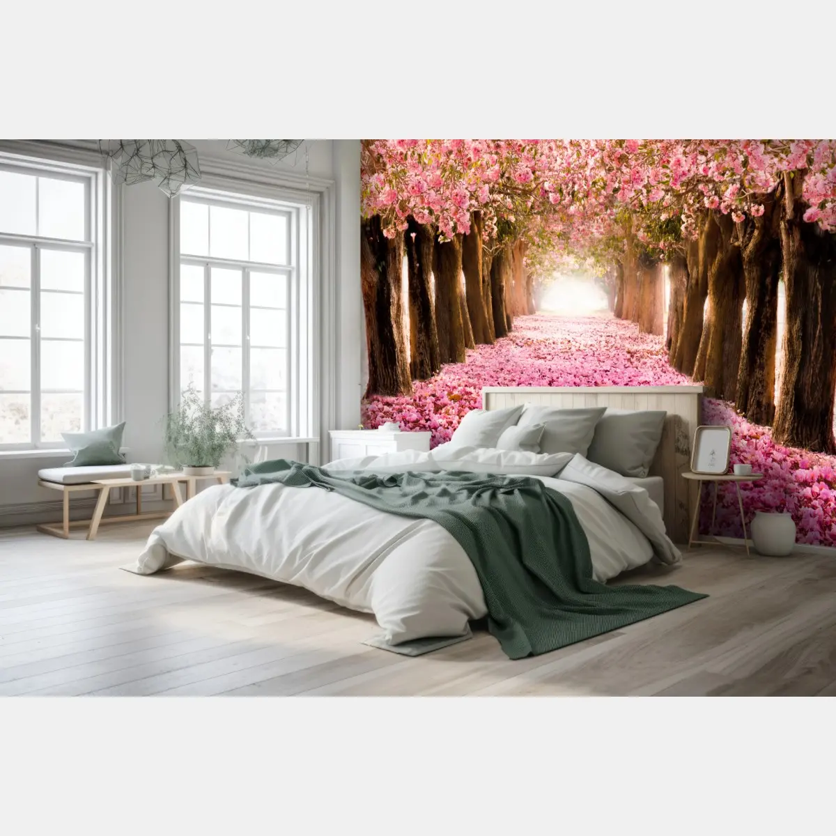 Fototapete rosa blütenallee unter kirschbäumen – Pixers®