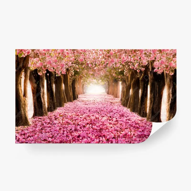 Fototapete rosa blütenallee unter kirschbäumen