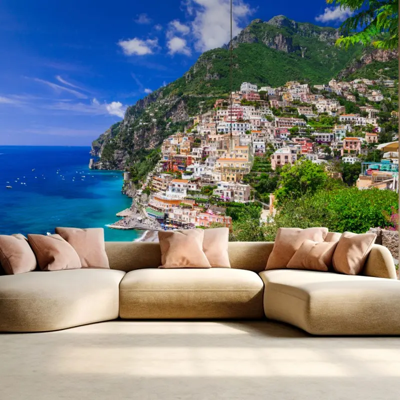 Fototapete sonnige panoramaaufnahme von Positano an der Amalfiküste