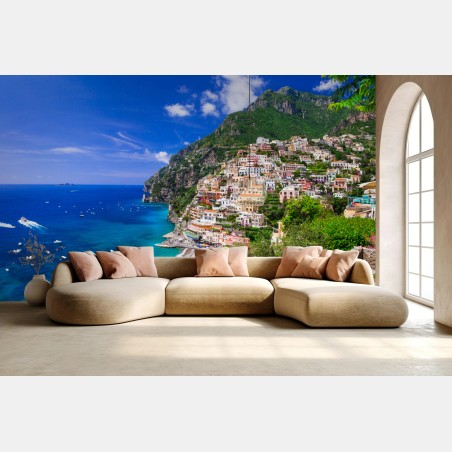 Fototapete sonnige panoramaaufnahme von Positano an der Amalfiküste – Pixers®