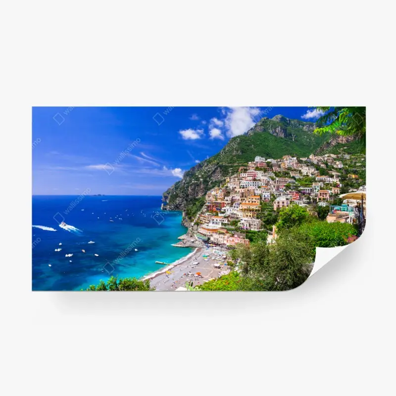 Fototapete sonnige panoramaaufnahme von Positano an der Amalfiküste