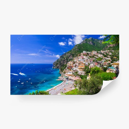 Fototapete sonnige panoramaaufnahme von Positano an der Amalfiküste – Pixers®