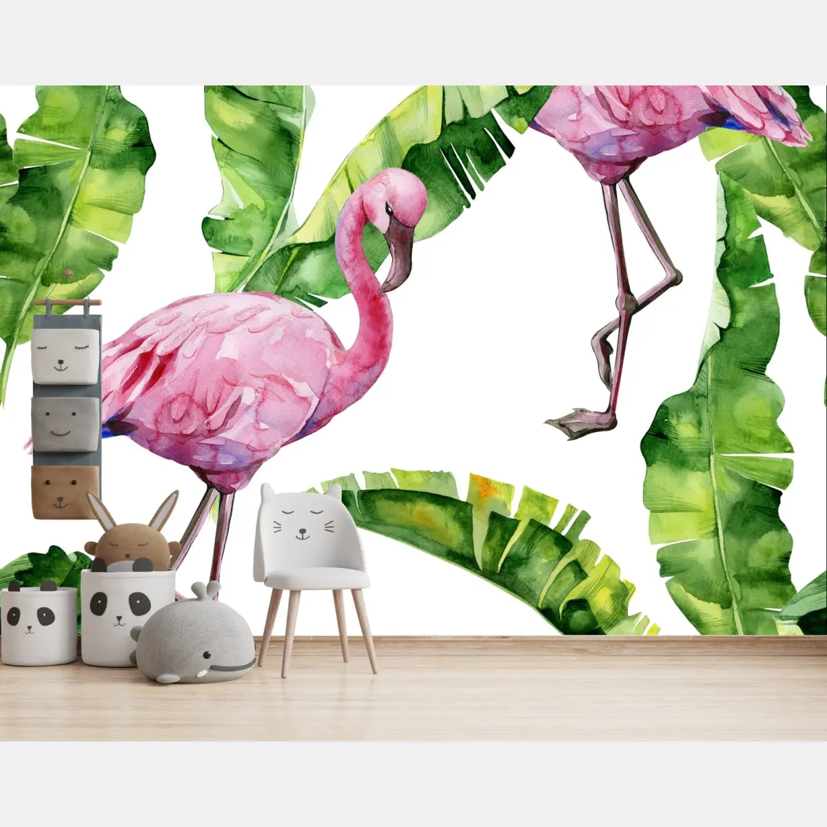 Fototapete rosa flamingo aquarellmuster – Pixers®