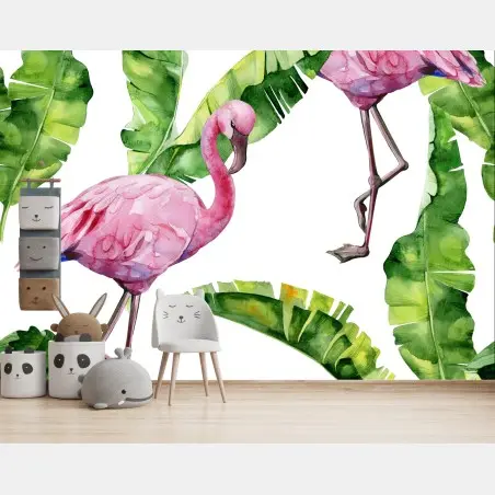 Fototapete rosa flamingo aquarellmuster – Pixers®