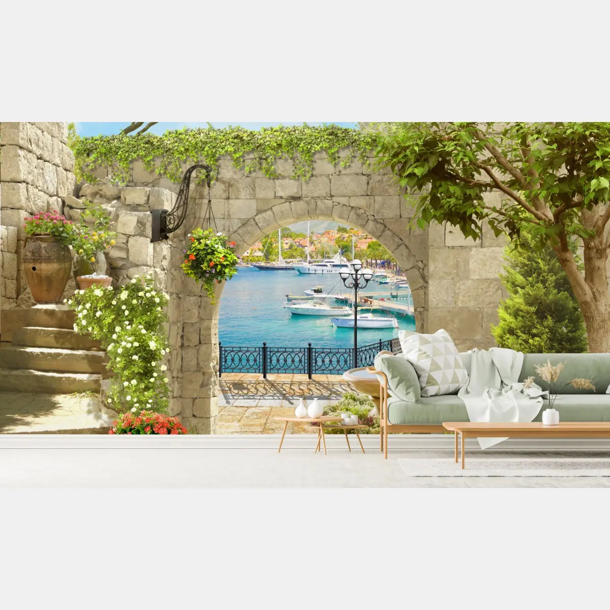 Fototapete mediterraner blick durch eine arkade – Pixers®