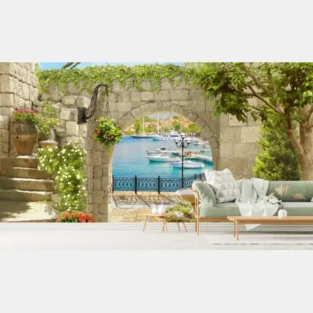 Fototapete mediterraner blick durch eine arkade – Pixers®