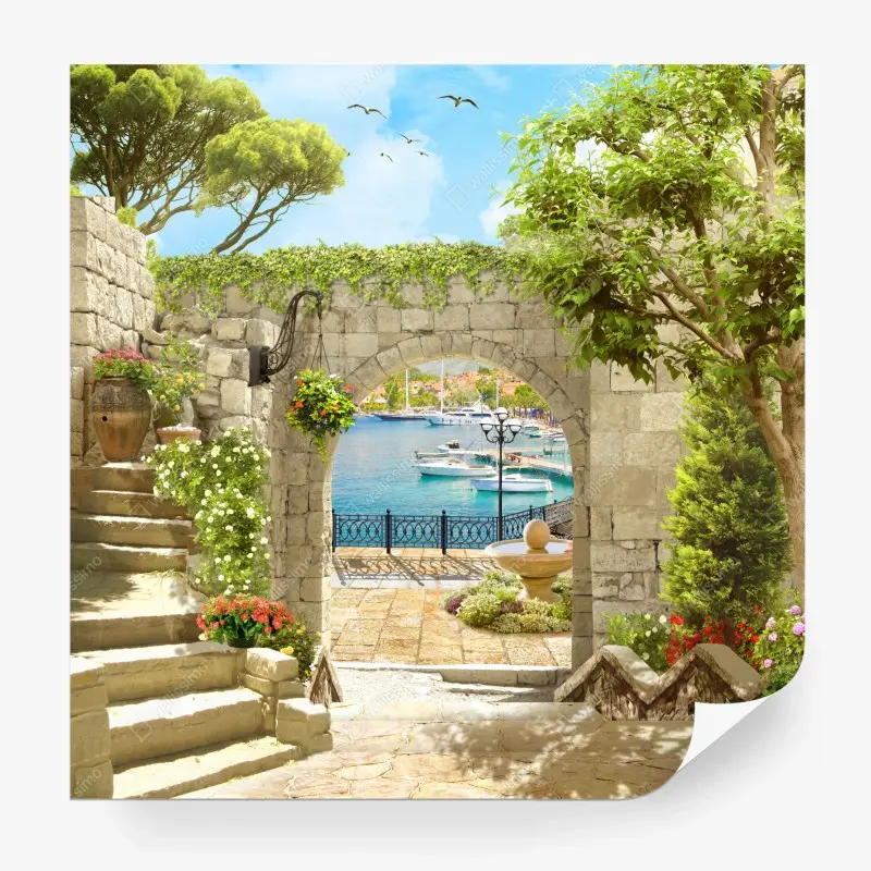 Fototapete mediterraner blick durch eine arkade