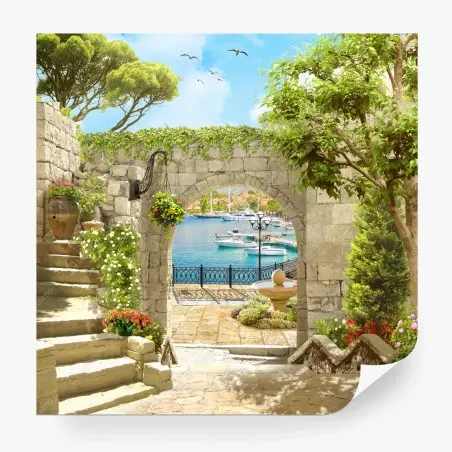 Fototapete mediterraner blick durch eine arkade – Pixers®