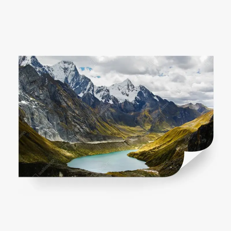 Fototapete türkisblauer bergsee unter schneegipfeln