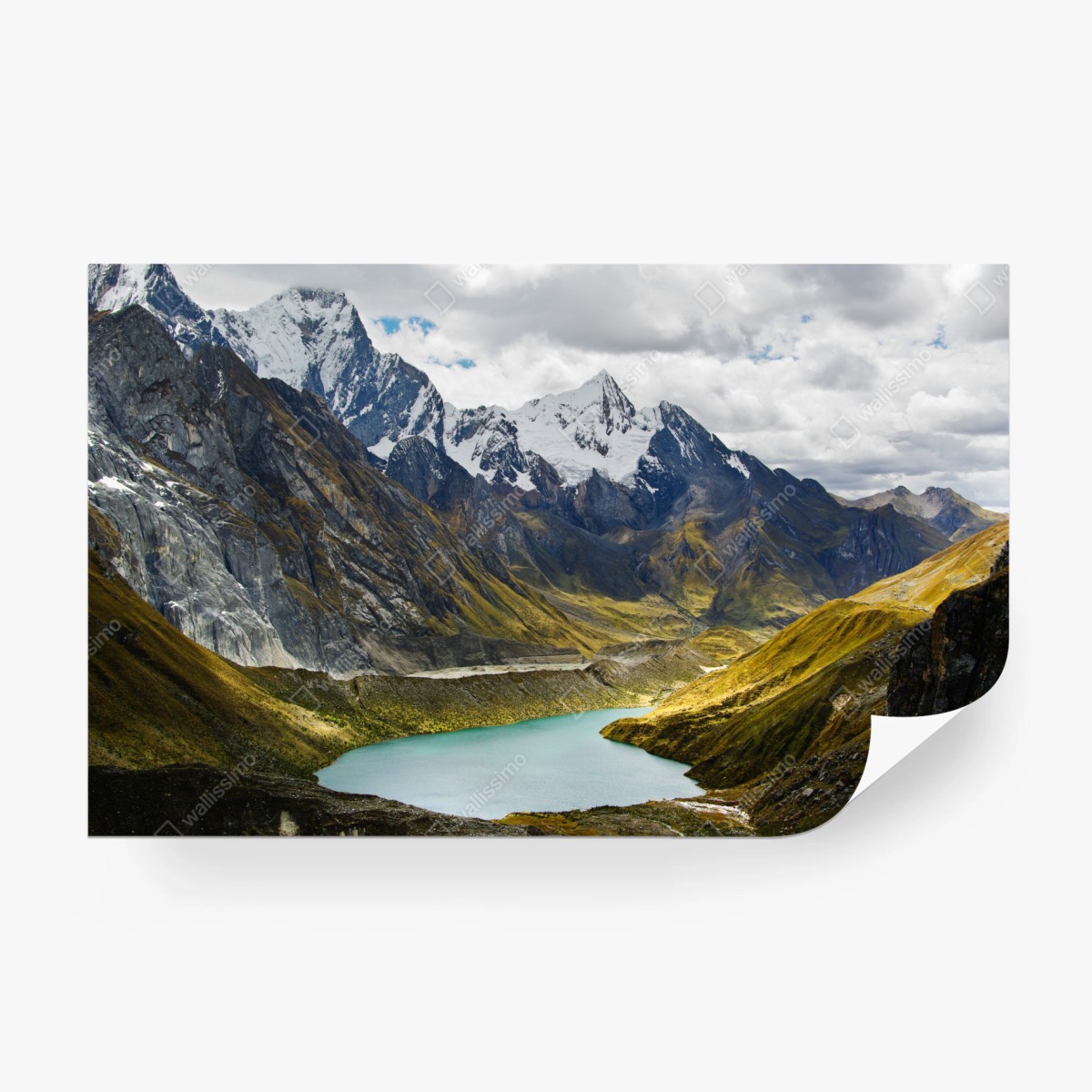 Fototapete türkisblauer bergsee unter schneegipfeln – Pixers®