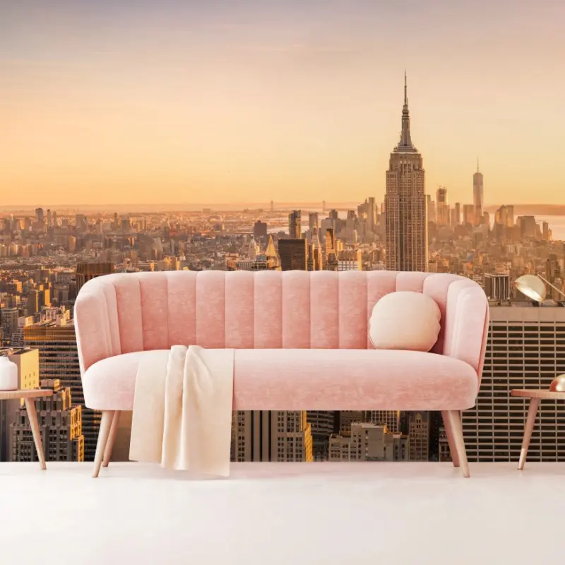 Fototapete goldener sonnenuntergang über der skyline von New York
