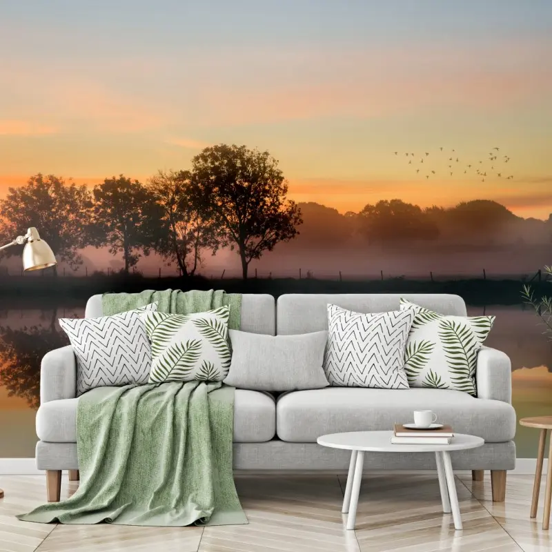 Fototapete nebliger herbstlicher sonnenaufgang über Englischer landschaft