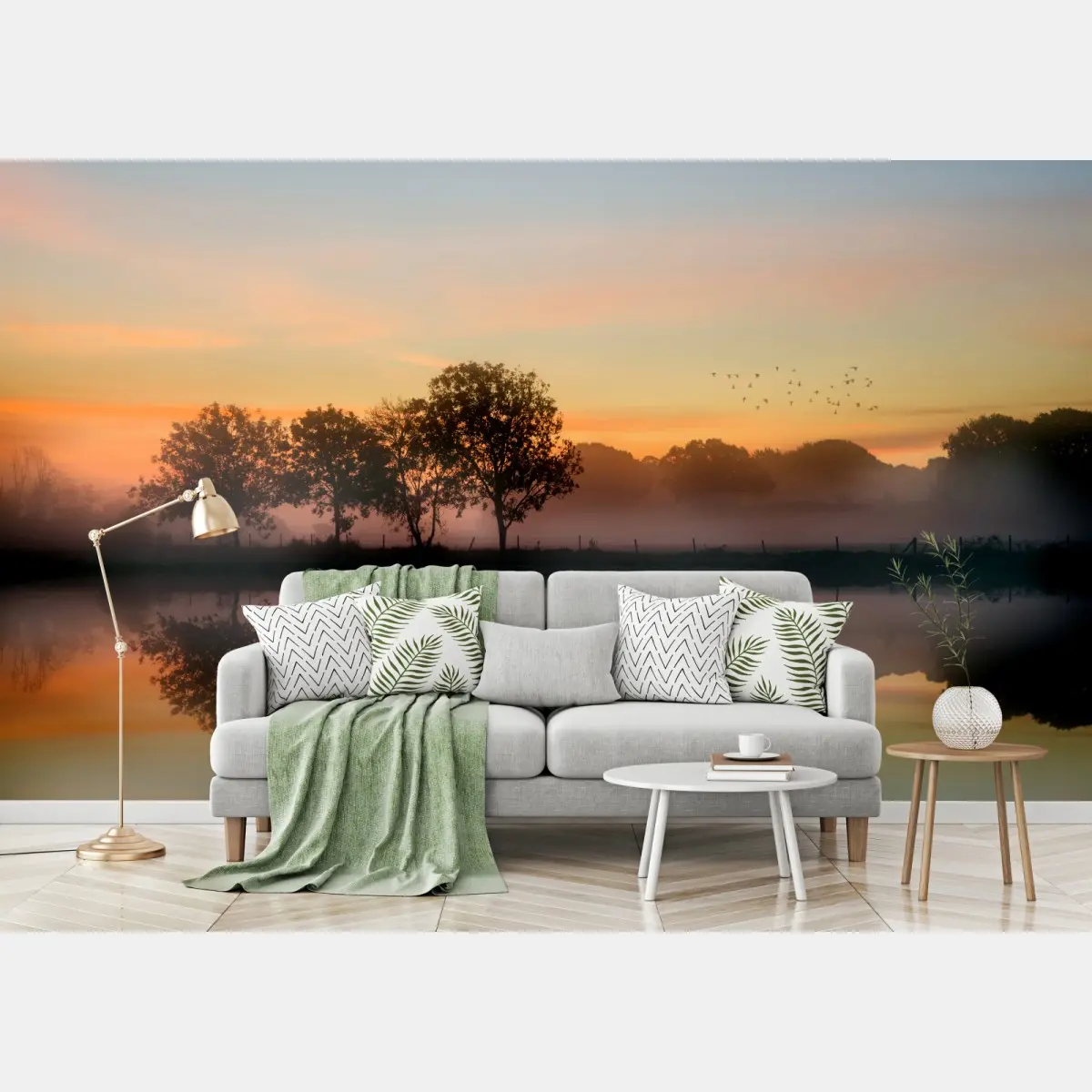 Fototapete nebliger herbstlicher sonnenaufgang über Englischer landschaft – Pixers®
