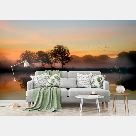 Fototapete nebliger herbstlicher sonnenaufgang über Englischer landschaft – Pixers®