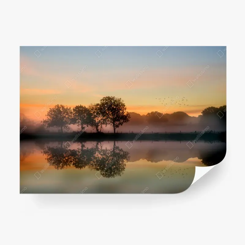 Fototapete nebliger herbstlicher sonnenaufgang über Englischer landschaft