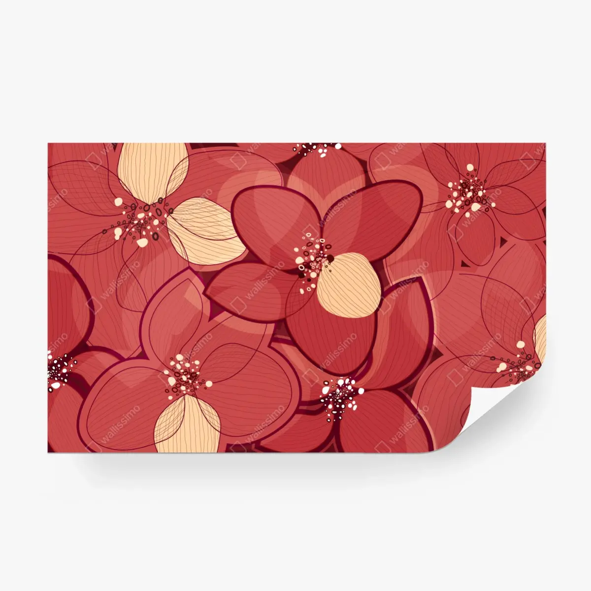 Fototapete rotes blumenmuster mit beigen mittelpunkten – Pixers®