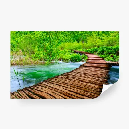 Fototapete ruhiger grüner steg über dem fluss – Pixers®