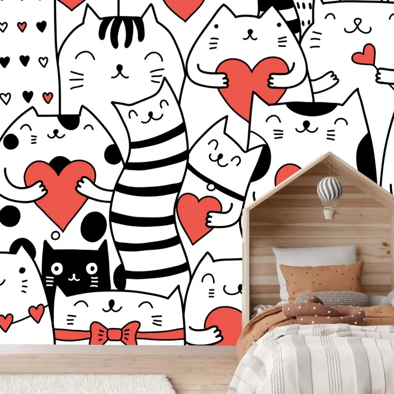 Fototapete süße katzen mit herzen muster