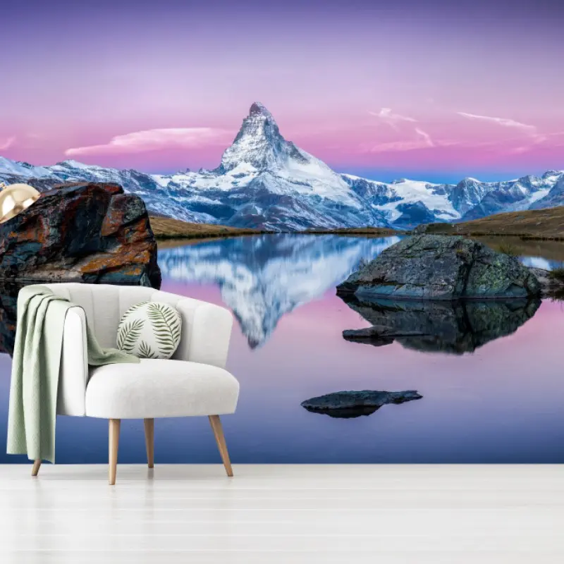 Fototapete sanfte alpine spiegelung bei dämmerung