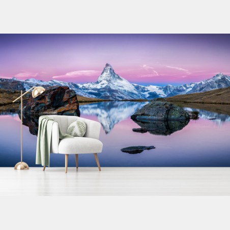 Fototapete sanfte alpine spiegelung bei dämmerung – Pixers®