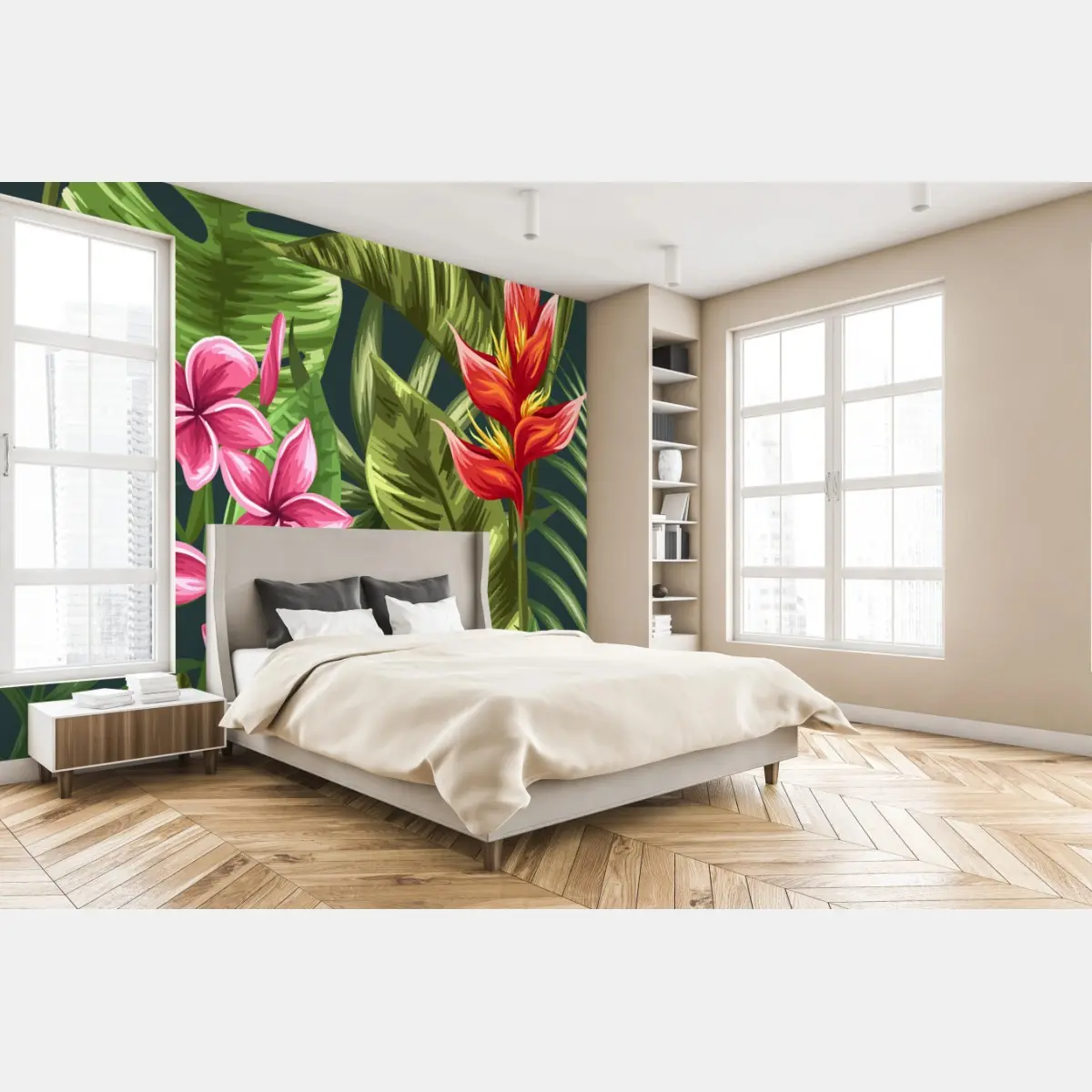 Fototapete tropisches hibiskus- und plumeria-blumenmuster – Pixers®
