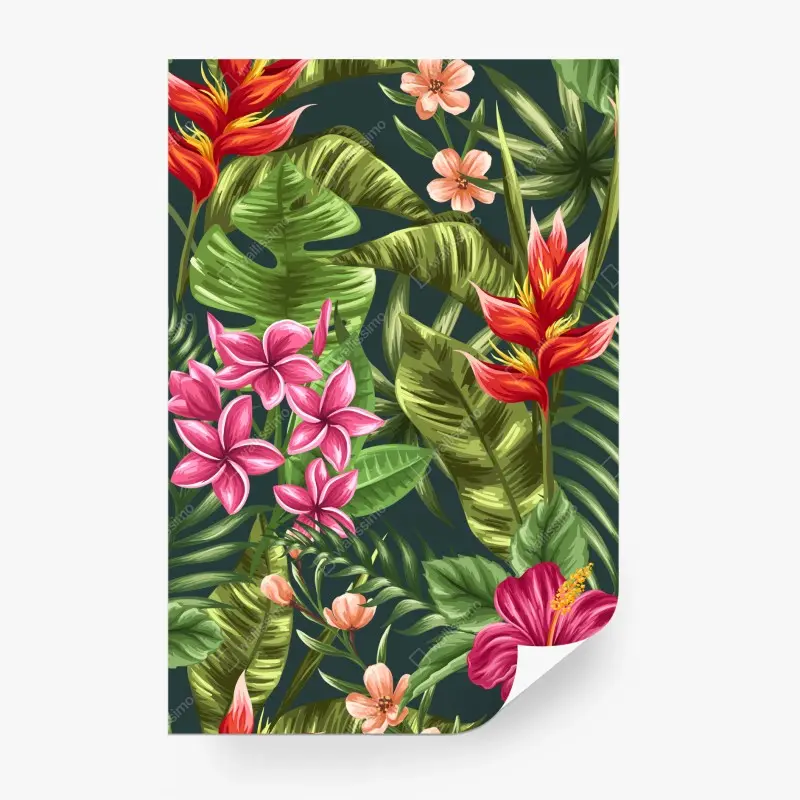 Fototapete tropisches hibiskus- und plumeria-blumenmuster